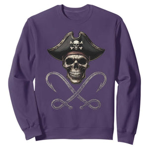 Funny Pirate Fishing Lover Sweatshirt Vintage Pirate Skull Hooks Fishing TS11 Purple Print Your Wear