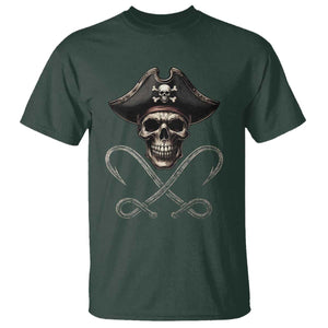 Funny Pirate Fishing Lover T Shirt Vintage Pirate Skull Hooks Fishing TS11 Dark Forest Green Print Your Wear