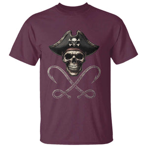 Funny Pirate Fishing Lover T Shirt Vintage Pirate Skull Hooks Fishing TS11 Maroon Print Your Wear