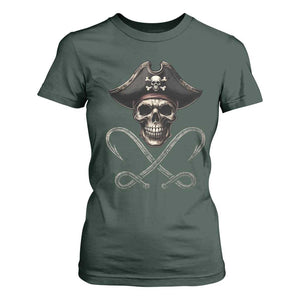 Funny Pirate Fishing Lover T Shirt For Women Vintage Pirate Skull Hooks Fishing TS11 Dark Forest Green Print Your Wear