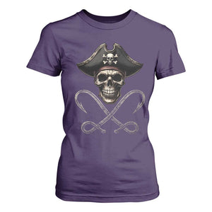 Funny Pirate Fishing Lover T Shirt For Women Vintage Pirate Skull Hooks Fishing TS11 Purple Print Your Wear