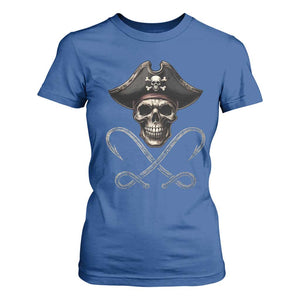 Funny Pirate Fishing Lover T Shirt For Women Vintage Pirate Skull Hooks Fishing TS11 Royal Blue Print Your Wear