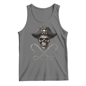Funny Pirate Fishing Lover Tank Top Vintage Pirate Skull Hooks Fishing TS11 Black Heather Print Your Wear