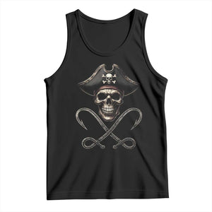 Funny Pirate Fishing Lover Tank Top Vintage Pirate Skull Hooks Fishing TS11 Black Print Your Wear
