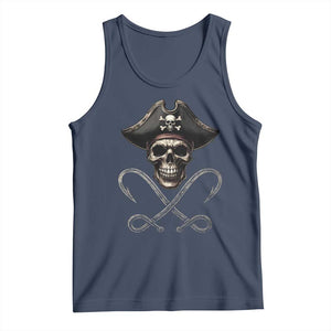 Funny Pirate Fishing Lover Tank Top Vintage Pirate Skull Hooks Fishing TS11 Navy Print Your Wear