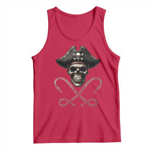 Funny Pirate Fishing Lover Tank Top Vintage Pirate Skull Hooks Fishing TS11 Red Print Your Wear