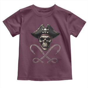 Funny Pirate Fishing Lover Toddler T Shirt Vintage Pirate Skull Hooks Fishing TS11 Maroon Print Your Wear