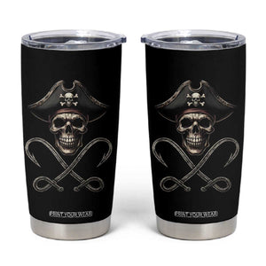 Funny Pirate Fishing Lover Tumbler Cup Vintage Pirate Skull Hooks Fishing TS11 Black Print Your Wear