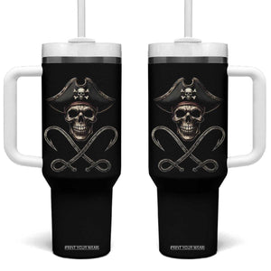 Funny Pirate Fishing Lover Tumbler With Handle Vintage Pirate Skull Hooks Fishing TS11 One Size: 40 oz Black Print Your Wear