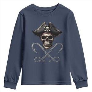 Funny Pirate Fishing Lover Youth Sweatshirt Vintage Pirate Skull Hooks Fishing TS11 Navy Print Your Wear