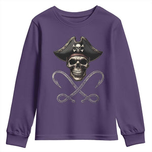Funny Pirate Fishing Lover Youth Sweatshirt Vintage Pirate Skull Hooks Fishing TS11 Purple Print Your Wear