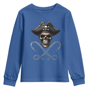 Funny Pirate Fishing Lover Youth Sweatshirt Vintage Pirate Skull Hooks Fishing TS11 Royal Blue Print Your Wear