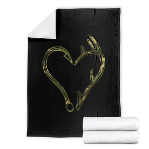 Fishing And Hunting Vintage Camo Hook Antler Heart Throw Blanket TS11 Black Print Your Wear