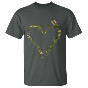 Fishing And Hunting Vintage Camo Hook Antler Heart T Shirt TS11 Dark Heather Print Your Wear