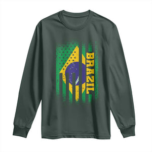 Brazilian Americans Brazilian Pride Latin Vintage USA Brazil Flag Long Sleeve Shirt TS11 Dark Forest Green Print Your Wear