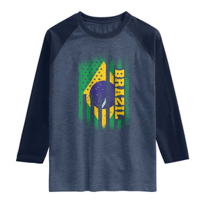 Brazilian Americans Brazilian Pride Latin Vintage USA Brazil Flag Raglan Shirt TS11 Heather Denim Navy Print Your Wear