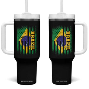Brazilian Americans Brazilian Pride Latin Vintage USA Brazil Flag Tumbler With Handle TS11 One Size: 40 oz Black Print Your Wear