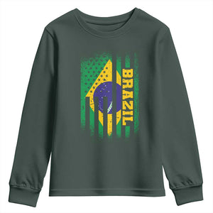 Brazilian Americans Brazilian Pride Latin Vintage USA Brazil Flag Youth Sweatshirt TS11 Dark Forest Green Print Your Wear