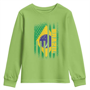 Brazilian Americans Brazilian Pride Latin Vintage USA Brazil Flag Youth Sweatshirt TS11 Lime Print Your Wear