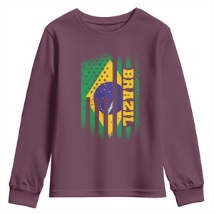 Brazilian Americans Brazilian Pride Latin Vintage USA Brazil Flag Youth Sweatshirt TS11 Maroon Print Your Wear