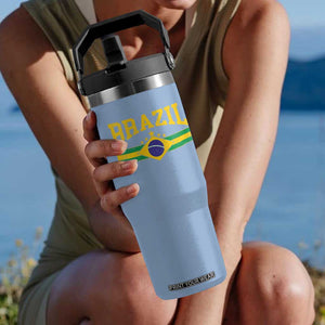 Brazilian Pride Vintage Brasil Brazil Flag Latin America Flip Straw Tumbler TS11 One Size: 30 oz Light Blue Print Your Wear