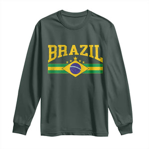 Brazilian Pride Vintage Brasil Brazil Flag Latin America Long Sleeve Shirt TS11 Dark Forest Green Print Your Wear