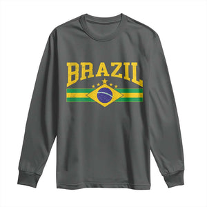 Brazilian Pride Vintage Brasil Brazil Flag Latin America Long Sleeve Shirt TS11 Dark Heather Print Your Wear