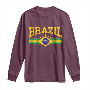Brazilian Pride Vintage Brasil Brazil Flag Latin America Long Sleeve Shirt TS11 Maroon Print Your Wear
