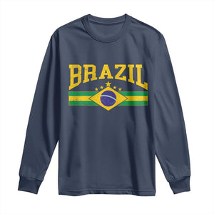 Brazilian Pride Vintage Brasil Brazil Flag Latin America Long Sleeve Shirt TS11 Navy Print Your Wear