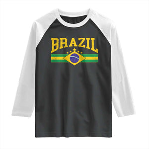 Brazilian Pride Vintage Brasil Brazil Flag Latin America Raglan Shirt TS11 Black White Print Your Wear