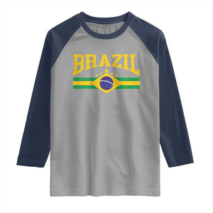 Brazilian Pride Vintage Brasil Brazil Flag Latin America Raglan Shirt TS11 Sport Gray Navy Print Your Wear