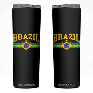 Brazilian Pride Vintage Brasil Brazil Flag Latin America Skinny Tumbler TS11 Black Print Your Wear