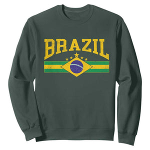 Brazilian Pride Vintage Brasil Brazil Flag Latin America Sweatshirt TS11 Dark Forest Green Print Your Wear