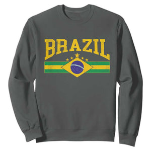 Brazilian Pride Vintage Brasil Brazil Flag Latin America Sweatshirt TS11 Dark Heather Print Your Wear