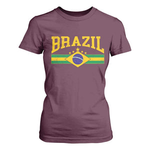 Brazilian Pride Vintage Brasil Brazil Flag Latin America T Shirt For Women TS11 Maroon Print Your Wear