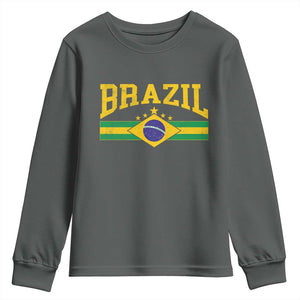 Brazilian Pride Vintage Brasil Brazil Flag Latin America Youth Sweatshirt TS11 Dark Heather Print Your Wear
