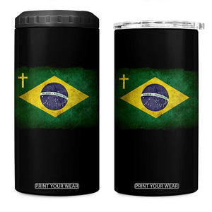 Brazilian Pride Christian Cross Latin America Brazil Flag 4 in 1 Can Cooler Tumbler TS11 One Size: 16 oz Black Print Your Wear