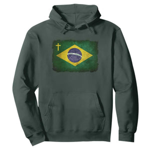 Brazilian Pride Christian Cross Latin America Brazil Flag Hoodie TS11 Dark Forest Green Print Your Wear