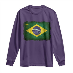 Brazilian Pride Christian Cross Latin America Brazil Flag Long Sleeve Shirt TS11 Purple Print Your Wear