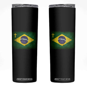 Brazilian Pride Christian Cross Latin America Brazil Flag Skinny Tumbler TS11 Black Print Your Wear