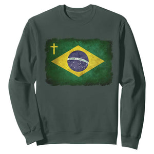 Brazilian Pride Christian Cross Latin America Brazil Flag Sweatshirt TS11 Dark Forest Green Print Your Wear