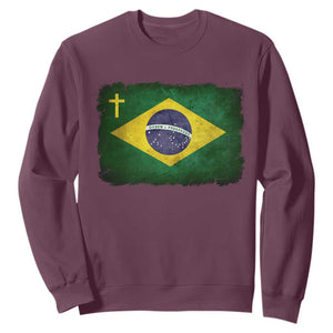 Brazilian Pride Christian Cross Latin America Brazil Flag Sweatshirt TS11 Maroon Print Your Wear