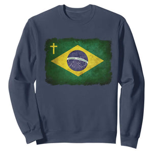 Brazilian Pride Christian Cross Latin America Brazil Flag Sweatshirt TS11 Navy Print Your Wear