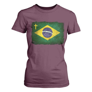 Brazilian Pride Christian Cross Latin America Brazil Flag T Shirt For Women TS11 Maroon Print Your Wear