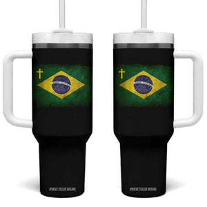 Brazilian Pride Christian Cross Latin America Brazil Flag Tumbler With Handle TS11 One Size: 40 oz Black Print Your Wear