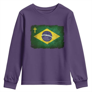Brazilian Pride Christian Cross Latin America Brazil Flag Youth Sweatshirt TS11 Purple Print Your Wear