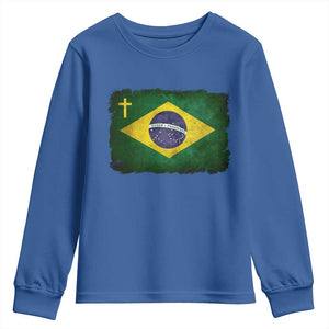 Brazilian Pride Christian Cross Latin America Brazil Flag Youth Sweatshirt TS11 Royal Blue Print Your Wear