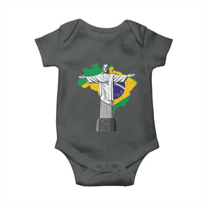Brazilian Pride Christ the Redeemer Statue Latin America Brazil Map Baby Onesie TS11 Dark Heather Print Your Wear