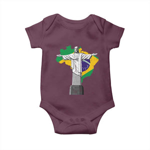 Brazilian Pride Christ the Redeemer Statue Latin America Brazil Map Baby Onesie TS11 Maroon Print Your Wear