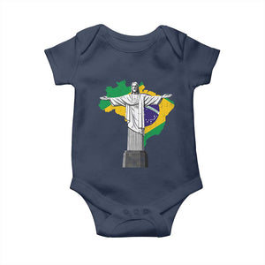 Brazilian Pride Christ the Redeemer Statue Latin America Brazil Map Baby Onesie TS11 Navy Print Your Wear